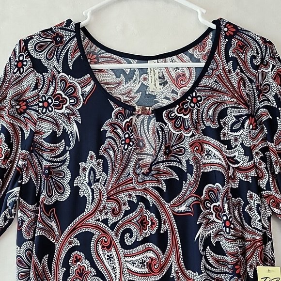 PS PerSeption Concept Women's Paisley Dress 3/4 Flutter Sleeve Size Large NWT - Picture 2 of 16